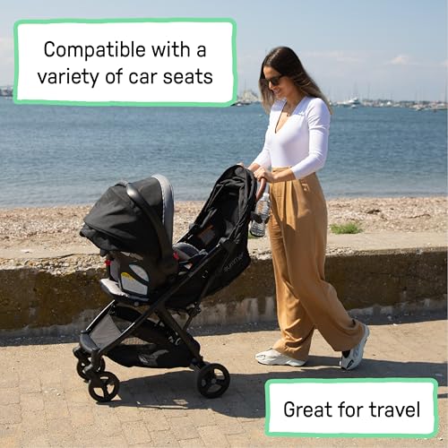 Ingenuity 3Dquickclose CS+ Compact Fold Stroller – Lightweight Stroller with Oversized Canopy, Extra-Large Storage and Compact Fold, Gray