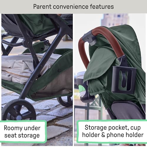 Ingenuity 3Dquickclose CS+ Compact Fold Stroller – Lightweight Stroller with Oversized Canopy, Extra-Large Storage and Compact Fold, Forest