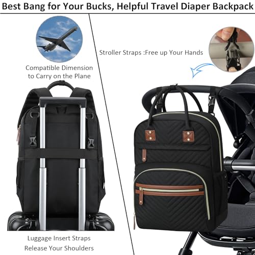 Tenot Diaper Bag Backpack for Women Large Capacity with Insulated Pockets Multifunctional Diaper Bags For Baby Girl Boy Waterproof Baby Bags For Mama Maternity Travel Bag Black