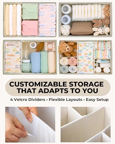 Toodly Baby Diaper Caddy Organizer with Portable Changing Mat - Teddy Fleece Diaper Organizer for Changing Table - Basket for Changing Essentials - Baby Essentials Organizer with Removable Dividers