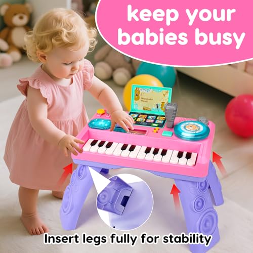Baby DJ Table for Toddlers 1-3 with Music & Light, Musical Baby Piano Toys 6-9-12-18 Months Toddler Activity Table Music Instruments Learning Toys for 1 2 Year Old Girl First Birthday Gifts Age 0-2