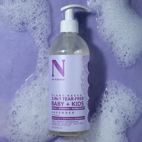 Dr. Natural 3-in-1 Tear-Free Baby Plus Kids Soap - Head-to-Toe Baby Soap and Shampoo - Sensitive Skin Moisturizing Body Wash - Lavender - 16 oz
