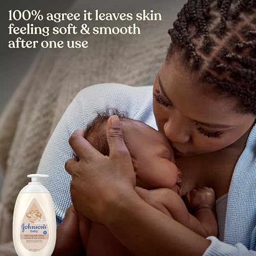 Johnson's Skin Nourishing Baby Lotion, Vanilla & Oat Scents, Hypoallergenic Baby Body Lotion for 72 Hour Hydration Until Baby's Next Bath Moisturizes & Protects from Dryness, 16.9 fl. oz