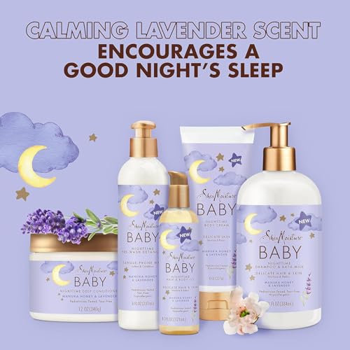 Shea Moisture Baby Care Set – Relaxing Nighttime Shampoo & Bath Milk + Body Cream for Delicate Skin, Manuka Honey & Lavender (2 Piece Set)