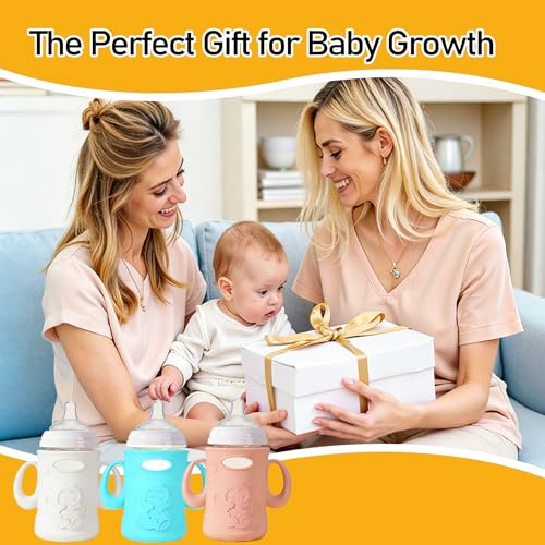 XTSWFC 3Pack Silicone Sleeves for Pigeon Baby Bottles 8.1oz, Anti Breakage Glass Baby Bottle Holder with Handles