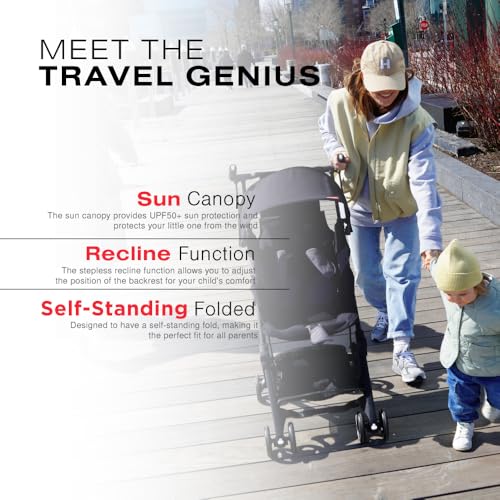 gb Pockit+ All-Terrain, Ultra Compact Lightweight Travel Stroller with Canopy and Reclining Seat in Velvet Black