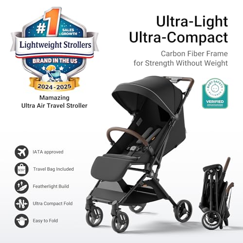 MAMAZING Ultra Air Lightweight Baby Travel Stroller with Carbon Fiber Frame, Compact & Airplane-Friendly, One-Handed Fold, 11.6 lbs, Perfect for Toddlers, Jet