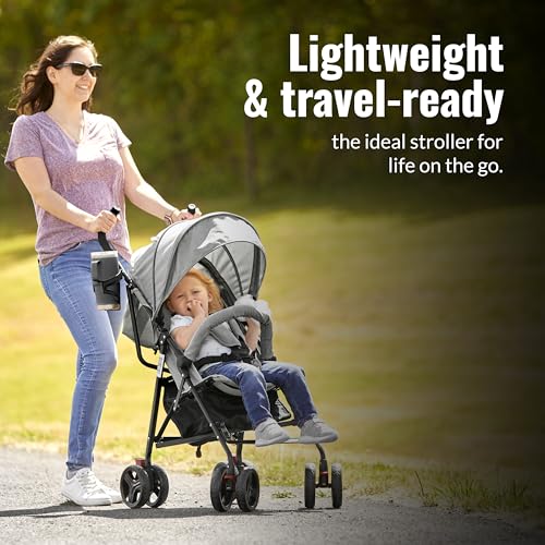 Dream On Me Vista Moonwalk Baby Stroller, Lightweight Travel Umbrella Stroller with Compact Fold, Smooth Ride Wheels, Multi-Position Recline, Spacious Storage Basket with Cup Holder, Light Gray