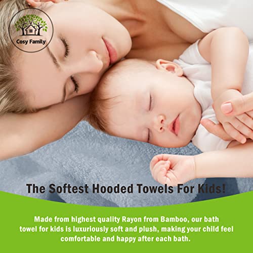 Cosy Family 3 Pack Baby Hooded Towels, Rayon Made from Bamboo, Ultra Soft Unisex Bath Towels for Babies,Toddler,Infant - Newborn Essential - Ultra Absorbent Toddler Towels for Baby Boy Girl - Grey