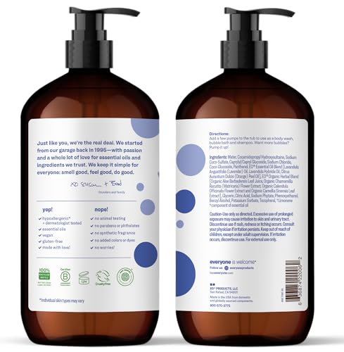 Everyone 3-in-1 Kids Soap, Body Wash, Bubble Bath, Shampoo, 32 Ounce (Pack of 2), Lavender Lullaby, made with Essential Oils for Toddlers, tweens and teens