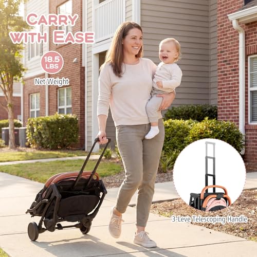 BABY JOY Lightweight Stroller, Compact Travel Stroller with One-Hand Fold, Adjustable Backrest, Canopy, Cup Holder, Footmuff & Storage Basket for Toddlers (Pink)