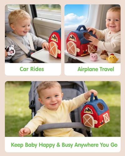hahaland Baby Toys 6-12 Months - Surprise Barn Stuffed Farm Animals, Rattle, Crinkle, Mirror, Montessori Toys for 6 Month Old Sensory Balls 1-3, Baby Boy Gifts, Farm Plush Toys for Babies Travel Toy