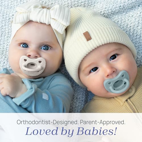 Chicco PhysioForma Luxe Orthodontic Pacifier for Babies 6-16 Months, One-Piece 100% Soft Silicone, Supports Breathing, Textured Shield & Handle, Sterilizing Case, BPA Free, 2-Pack, Coastal Blue