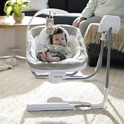 Ingenuity Anyway Sway 5-Speed Multi-Direction Portable Foldable Baby Swing & Infant Seat with Vibrations, Nature Sounds, 0-9 Months 6-20 lbs (Ray)