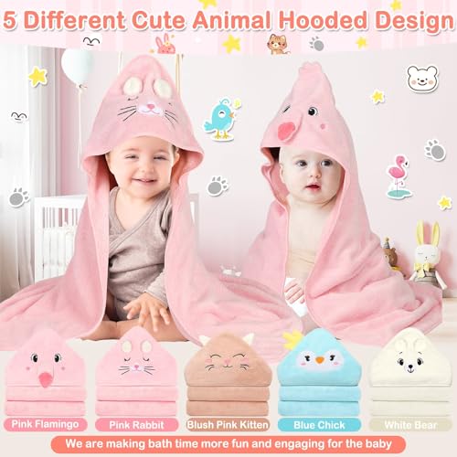15 Pack Hooded Baby Towels, 5 Packs Soft Baby Bath Towels with Hood for Babies, 10 Packs Baby Washcloths for Newborns, Toddlers, and Kids- Absorbent, Baby Stuff Shower as Best Gifts for Boys and Girls