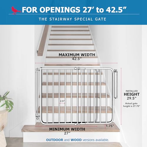 Cardinal Gates SS30 Stairway Special Baby Gate for Top of Stairs - Adjustable Indoor Dog Gate - Aluminum Metal Safety Gate for Kids & Pets - 27 to 42.5 Inches Wide - Black - USA Based Company