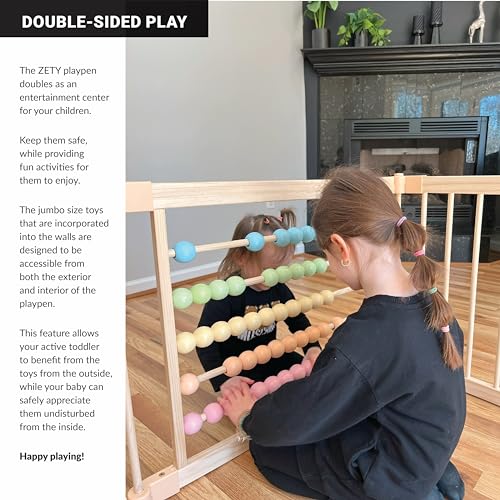 ZETY Natural Wood Baby Playpen – 8 or 10 Panel Foldable Play Yard with Door Panel and Built-in Toys, CPC Certified & SGS Tested