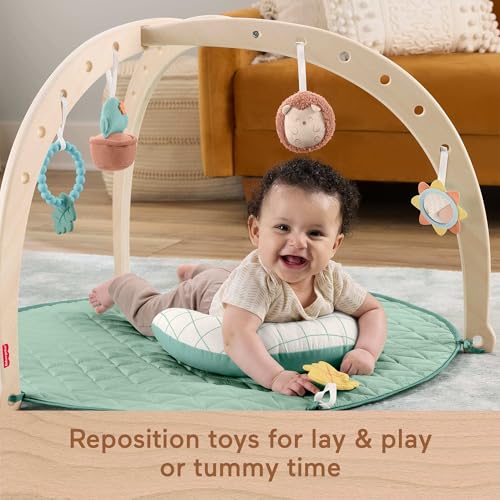 Fisher-Price Wood Baby Playmat Lay & Play Deluxe Activity Gym with Wooden Frame & Tummy Time Sensory Toys for Newborns 0+ Months