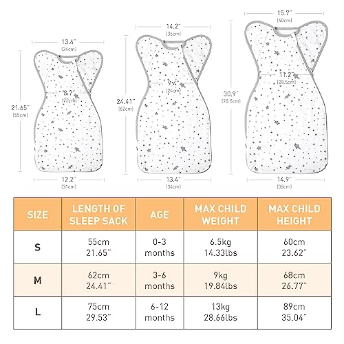 Baby Sleep Sacks Swaddles for Newborn 0-3 Months Arms Up Swaddle Blanket 2 Packs Cotton, Hands Up 3-Way Transitions to Arms-Free Wearable Sleeping Sack Bag for Boys Girls Snug Fit Calms Startle Reflex