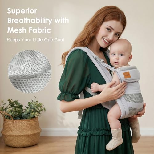 Shiaon Baby Carrier Newborn to Toddler(8-30lbs), Toddler Carrier with Adjustable Shoulder Strap, Baby Holder Carrier with Breathable Mesh Fabric, Grey