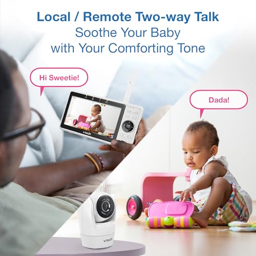 VTech Smart WiFi Baby Monitor, 2 Cameras – See Both Rooms at Home or from Anywhere, Free App, 1080p Split Screen, 5" HD Screen, Pan-Tilt-Zoom, Night Vision | VM901-2