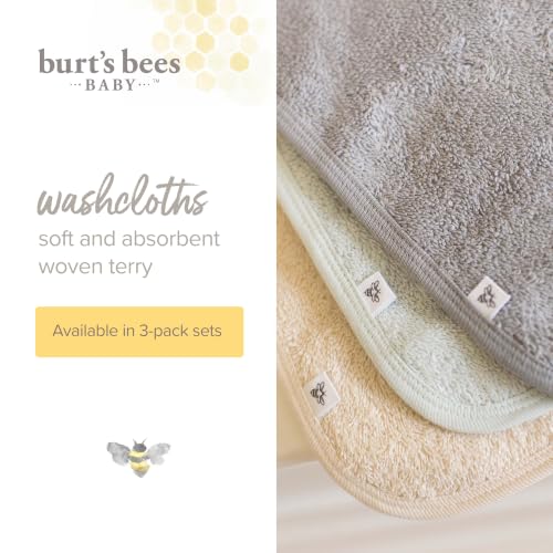 Burt's Bees Baby Infant Washcloths, 100% Organic Cotton 9x9 in, 3-Pack