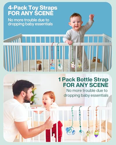 LittleHugs Toy Straps for Baby, 5pcs Adjustable Toy Holder for Stroller Accessories, Silicone Tether Pacifier Clip, No Throw Travel Essential Leash for High Chair, Car Seat (5-Pack)