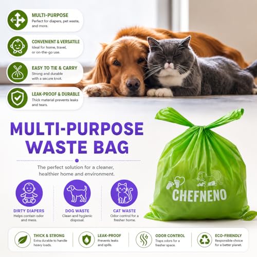 Baby Diaper Bag Disposable Biodegradable Unscented Easy Tie Handles (500 Bags) Made w/EPI Additive Bulk Diaper Sacks Dog Poop Waste Bags Cat Litter Clump & Poop Bags Sanitary Pad Waste Bags (500 ct.)