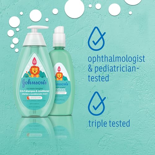 Johnson's Kids No More Tangles 2-in-1 Detangling Shampoo & Conditioner for Kids & Toddlers, Gentle & No More Tears, Hypoallergenic & Free of Parabens, Sulfates & Dyes 20.3 fl. oz