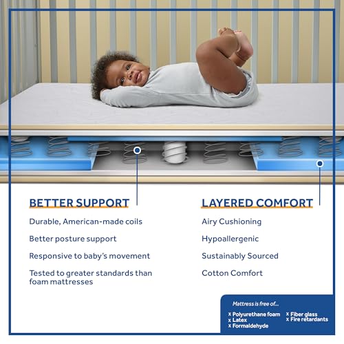 Sealy Baby Flex Cool 2 Stage Crib Mattress and Toddler Bed Mattress, Breathable Hybrid Coil Design, Waterproof Cotton Surface, GREENGUARD GOLD Certified, Standard 52x28 Size