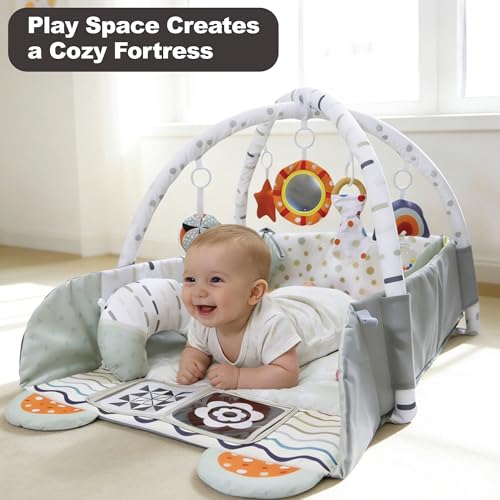 Aila+Aiden Baby Gym Play Mat, 8-in-1 Tummy Time Mat & Activity Gym, Washable Ball Pit, Infant Play Mat with Detachable Toys for Sensory Exploration and Motor Skill Development