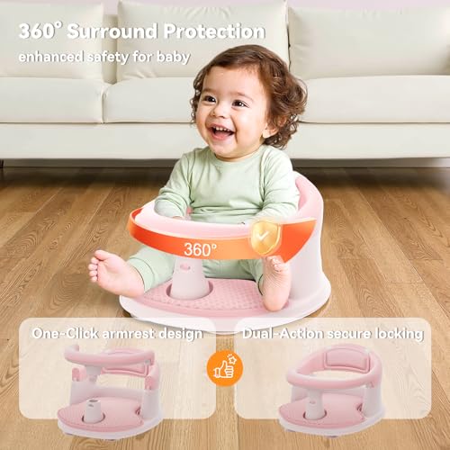 Baby Bath Seat for Babies 6 Months & Up - 360° Protection Bath Seats for Babies Sitting Up | Baby Bath Chair with Temperature Alert & Cushion | Toddler Bath Seat Newborn Infants Baby Bathtub Seat