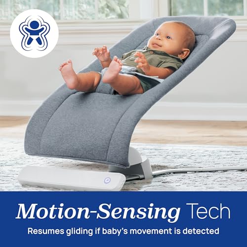 Chicco E-Motion Auto-Glider & Baby Bouncer, Motion-Sensing, Nature Sounds and Melodies, Cotton Seat Pad, AC or Battery Powered, Grey/Grey