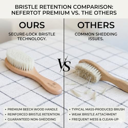Wooden Baby Hair Brush Grooming Kit with Beech Wood Goat Hair Brush, Cradle Cap Brush, Silicone Scalp Massager, Ultra Soft Bristle Brush | Gender Neutral Newborn Hairbrush Set for Boy or Girl