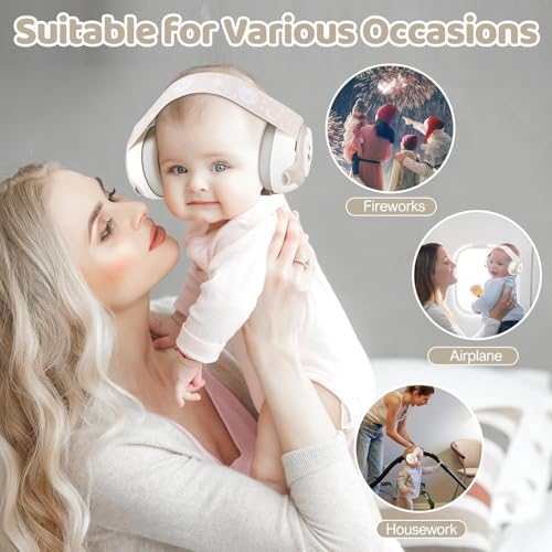 Baby Earmuffs 25dB NRR – Noise Cancelling Headphones for Babies 0-36 Months | Fontanel-Safe Adjustable Headband | Infant Ear Protection for Airplane,Fireworks,Concerts | Foldable with Storage Bag