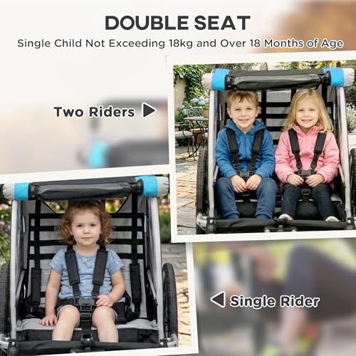 Aosom 3-in-1 Walk/Jog/Ride Child Baby Bike Trailer for Kids 2 Seater, High-Visibility Bike Stroller for Toddler Wagon, Weather-Strong Double Bicycle Trailer Accessory, Blue
