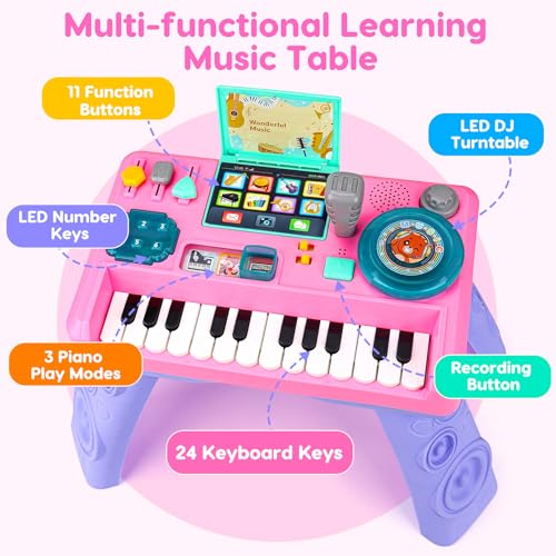 Baby DJ Table for Toddlers 1-3 with Music & Light, Musical Baby Piano Toys 6-9-12-18 Months Toddler Activity Table Music Instruments Learning Toys for 1 2 Year Old Girl First Birthday Gifts Age 0-2