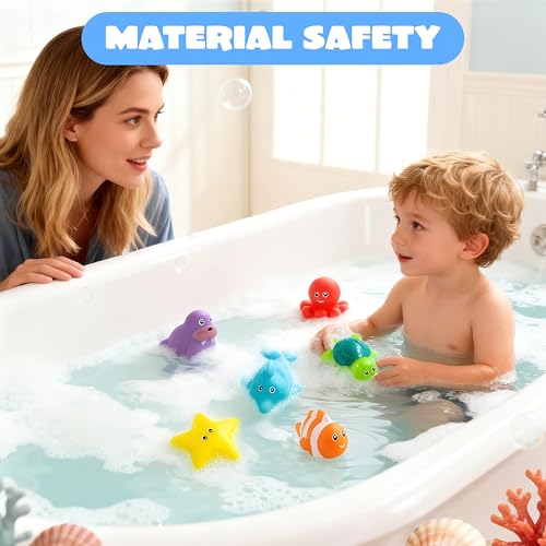 JOYIN 6 Pcs Sea Animal Bath Toys, Sealed & No-Hole & Mold Free Bathtub Toys for Kids, Non-Toxic & Soft Water Vehicles Toys, Squeezable & Float on Water, Bath & Pool Play for Boys and Girls