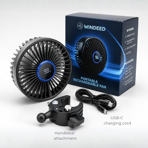WINDEED Stroller Fan for Parents with Locking Handlebar Clamp, Rechargeable No-Wobble Design, 3 Speeds (9H/5H/3H), Adjustable Angle for Effective Cooling
