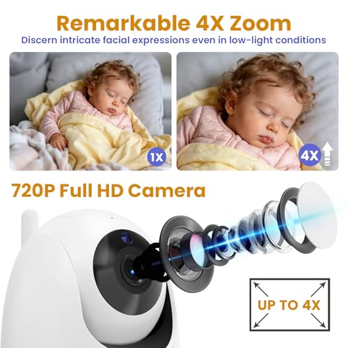 ANMEATE 6 Inch Baby Monitor with Camera and Audio - No WiFi, 48-Hour Battery, Thermal Sensor, Remote Pan/Tilt/Zoom, Two-Way Talk, Lullabies&White Noise, 1000ft Range