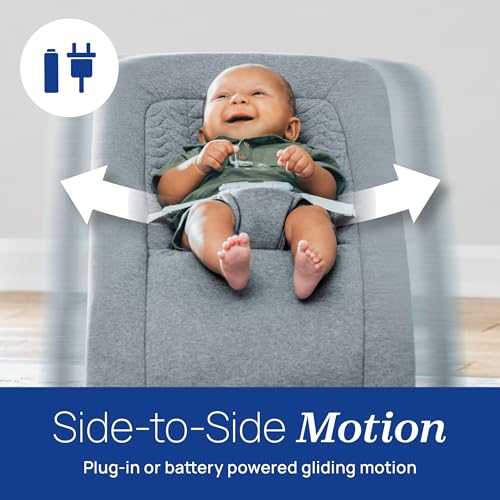 Chicco E-Motion Auto-Glider & Baby Bouncer, Motion-Sensing, Nature Sounds and Melodies, Cotton Seat Pad, AC or Battery Powered, Grey/Grey