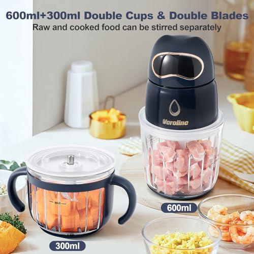 Veroline Baby Food Maker, 10-in-1 Baby Food Processor Set with 2 Glass Bowls (600ml+300ml), Baby Food Blender for Baby Puree, Fruit, Meat, Vegatable, Baby Food Storage Containers, Baby Essentials