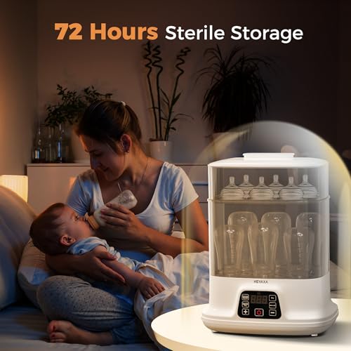 HEYAXA Baby Bottle Steri-lizer and Dryer, 10 Bottles Large Capacity, 4 in 1 Electric Steamer and Dryer for All Bottles, Parts & Baby Essentials, Touch Screen and Auto-Off