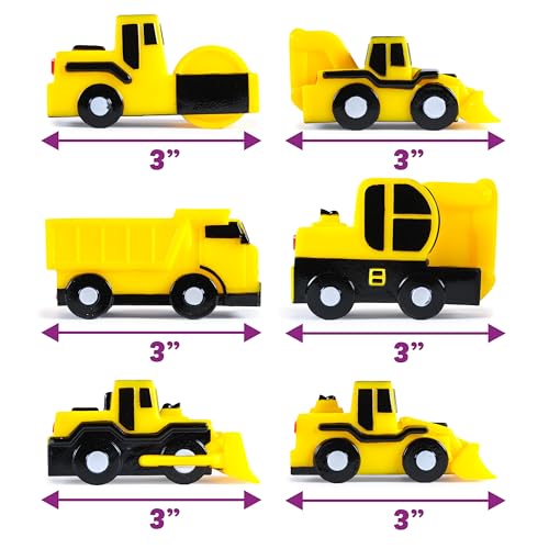 Tub Works® Construction™ Trucks Mold Free Bath Toys, 6 Pack | Sealed, No Hole Bath Toys Design Keeps Moisture Out | Soft, Squeezable & Float on Water | Baby & Toddler Bathtub Toys | Baby Pool Play