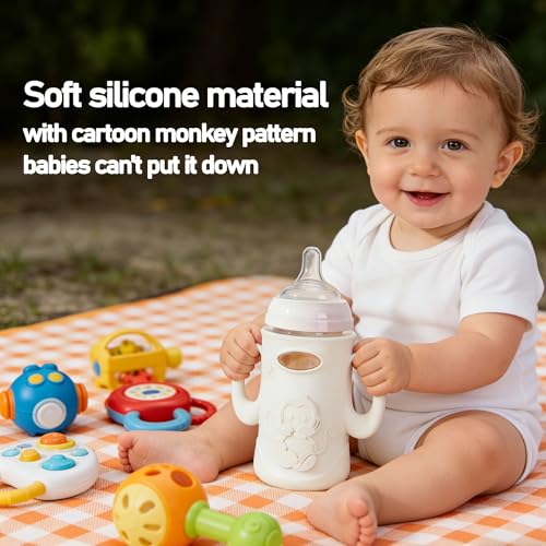 XTSWFC 3Pack Silicone Sleeves for Pigeon Baby Bottles 8.1oz, Anti Breakage Glass Baby Bottle Holder with Handles