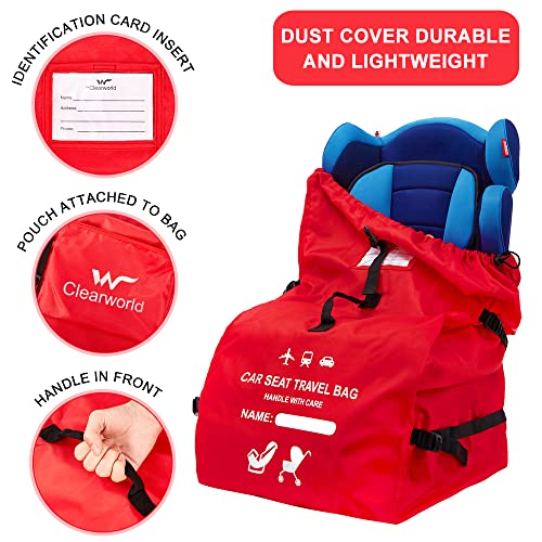 Clearworld Car Seat Travel Bag for Air Travel, Durable Gate Check Bag for Airport,Foldable Baby Stroller Travel Carry Bag, Fits Car Seats, Infant Carriers & Booster,Universal Size Red