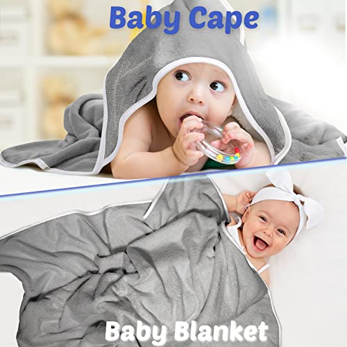 Reginary 4 Pack Baby Hooded Towels Coral Fleece Baby Bath Towels 30 x 30 Inch Soft Absorbent Hooded Bath Blanket for Newborn Toddler Infant Boy Girl Shower Gift Supplies (Gray)