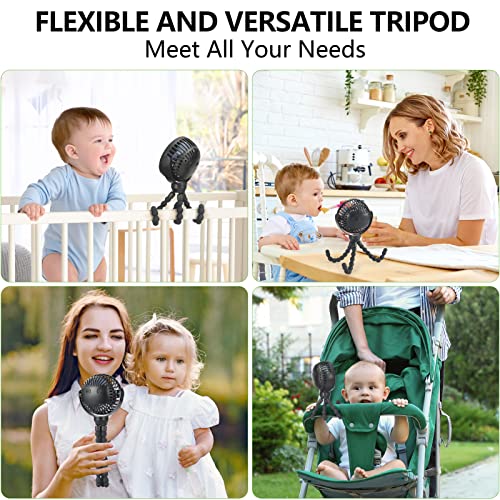 snawowo Mini Portable Baby stroller Fan, Battery Operated Personal Small Handheld Fan, 360° Rotate Flexible Tripod Rechargeable Clip On for Car Seat Crib Bike Treadmill Travel Camping Black