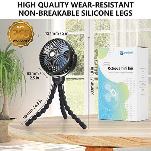 snawowo Mini Portable Baby stroller Fan, Battery Operated Personal Small Handheld Fan, 360° Rotate Flexible Tripod Rechargeable Clip On for Car Seat Crib Bike Treadmill Travel Camping Black