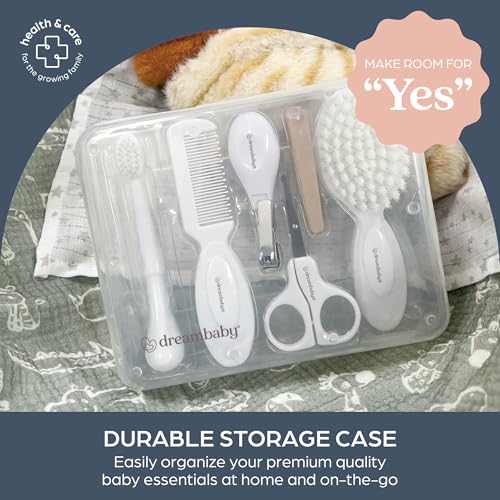 Dreambaby Essential 10pc Baby Grooming Kit, Newborn Safety Care Set with Brush, Comb, Toothbrush, Nail Clippers, Nail Scissors, Emory Boards and Storage Case
